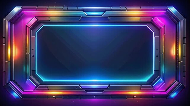 多色ネオンが輝く近未来スクエアフレームの背景