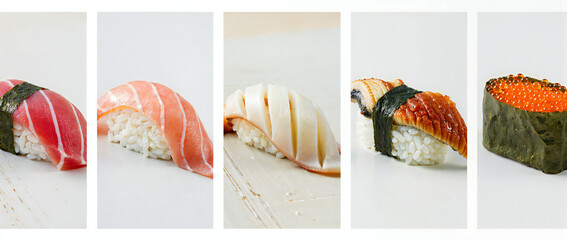 Fresh and Delicious Sushi Selection with Various Types and Colors of Fish Delicacies