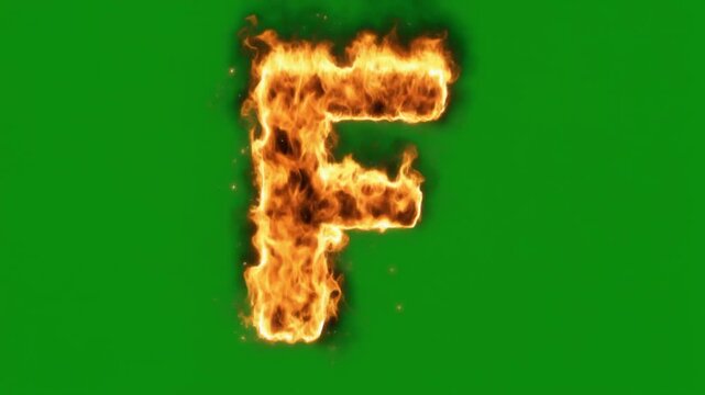 Fiery Letter F Burning Brightly on a Green Screen Background.