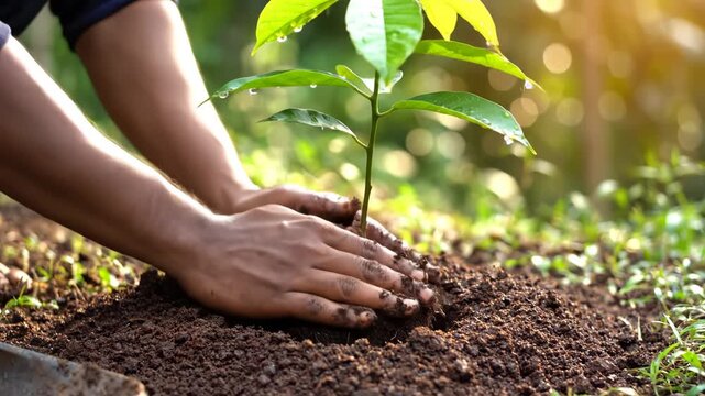 Person planting a young tree
