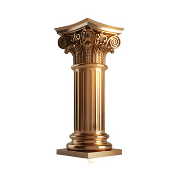 Gold Column Antique Architectural Support Isolated Transparent Background