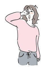 寝起きの可愛い女性上半身