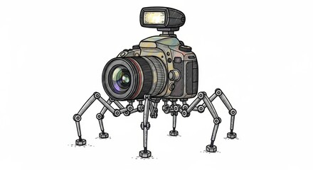 Robotic Camera with Spider Legs and Flash, Digital Art