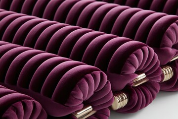 Fototapeta premium Padded burgundy cushions stacked, with golden accents