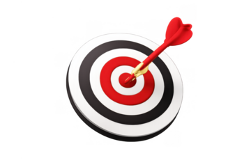 Red dart hitting target bullseye, achieving business goal, success and accuracy concept, transparent background