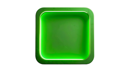 A vibrant, green-hued, rounded square with a subtle textural effect, outlined in glowing neon and set against a dark backdrop