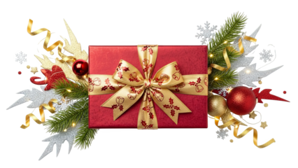 Festive Red Gift Box Surrounded By Christmas Decorations