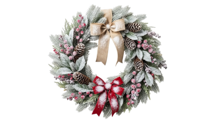 Frosted Christmas Wreath With Berries Pinecones Bows
