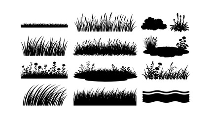 Scalable Grass Silhouette Vector Icon Set for Landscape and Environment Design