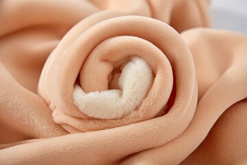 Rolled, tan fleece blanket with cream sherpa lining showing