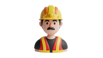 Cartoon Construction Worker with Hard Hat and Vest