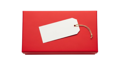 Red Gift Box With Blank White Tag On Black Background