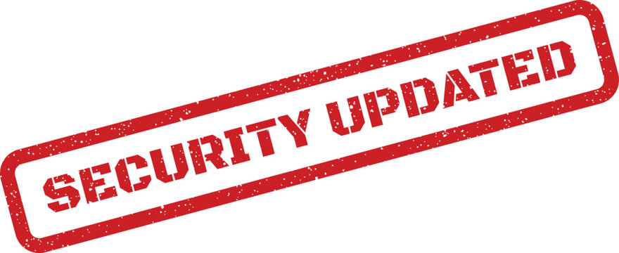 Official grunge rubber stamp mark displaying the definitive text SECURITY UPDATED to confirm system integrity