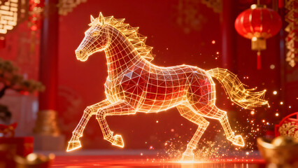 Cyberpunk futuristic horse illustration for Spring Festival