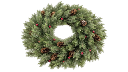 Traditional Christmas Wreath With Pinecones And Red Berries