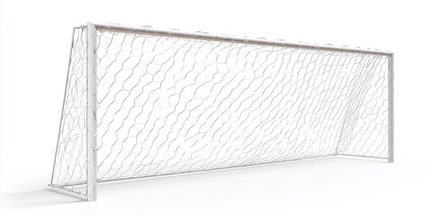  soccer goal frame with netting isolated on white background. emphasizing texture and structure. Ideal for sports, fitness, and team branding themes advertising projects .