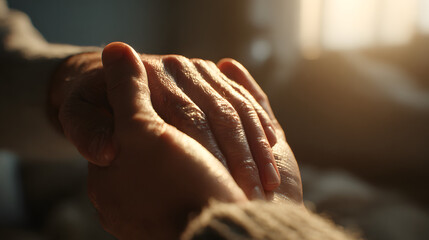 Emotional support close-up, hands offering a comforting gesture during an intense emotional conversation.