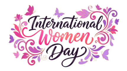 8 march womens day international womens day text surrounded by pink floral designs and butterfly shapes on a light white background cutout