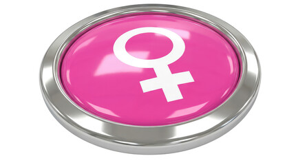 8 march womens day shiny pink button with a female symbol inside a metallic border is isolated on a neutral background with png background