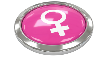 8 march womens day shiny pink button with a female symbol inside a metallic border is isolated on a neutral background with png background