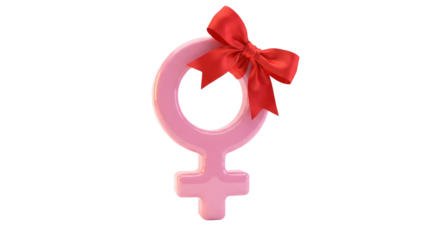 8 march womens day pink female symbol with a red bow on top isolated on a white background transparent background and plain white background