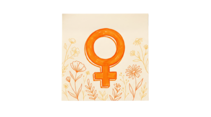 8 march womens day orange female symbol on a light patterned backdrop representing womens day celebration with pure white background cutout