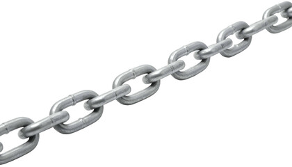 Obraz premium A close-up view presents a metallic chain with silver, linked segments. The chain stretches diagonally across a stark black background