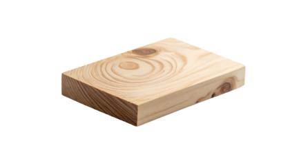 A close-up view presents a rectangular block of unfinished, light-colored wood against a stark black background, emphasizing its natural grain