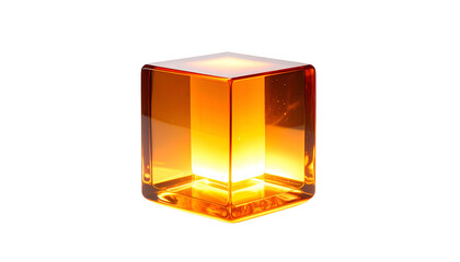 A luminous, transparent cube glows with an inner light against a stark black backdrop, creating a captivating visual effect