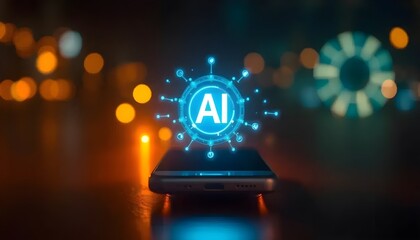 AI Technology Concept on Mobile Device at Night