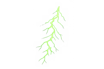 Green lightning bolt illustrating electrical power, energy, and weather effects. Transparent background for easy integration