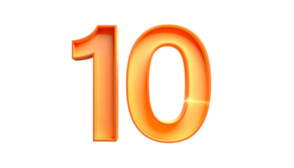 A vibrant, three-dimensional numeral "10" rendered with an orange gradient and subtle highlights against a black background