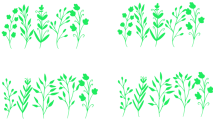 Vibrant green floral illustrations on white and black backgrounds