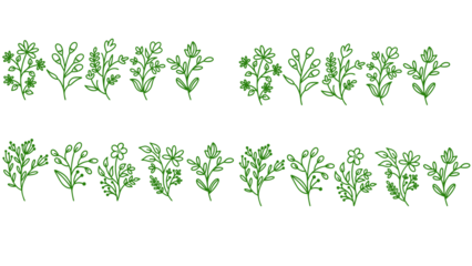 Vibrant green floral illustrations on white and black backgrounds