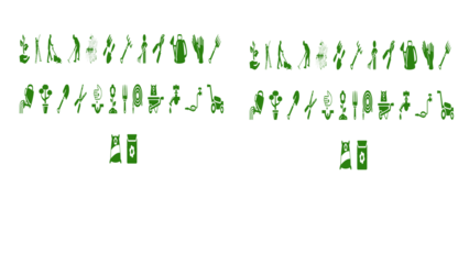 Green gardening icons on white and black backgrounds