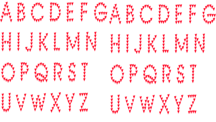 Creative heart alphabet letters on white and black backgrounds
