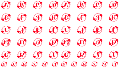 Alphabet letters with hearts on white and black background