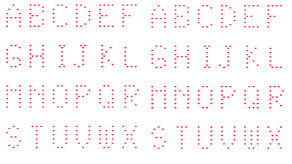 Creative alphabet made of small hearts on white and black background