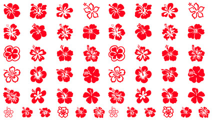 Vibrant red hibiscus flower icons on white and black backgrounds