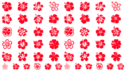Vibrant red hibiscus flower icons on white and black backgrounds