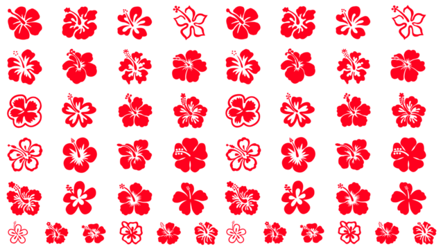 Vibrant red hibiscus flower icons on white and black backgrounds - Powered by Adobe