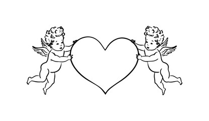 Cupid and Heart Border coloring page 