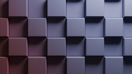 Abstract 3d geometric background of staggered cubes with dramatic lighting casting shadows and a gradient from purple to blue creating a modern, futuristic, and sophisticated aesthetic