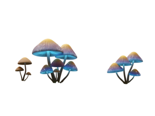 Luminous Pixel Mushrooms Asset Pack - Fantasy Fungi Digital Art Elements on white background Isolated on Transparent Background
