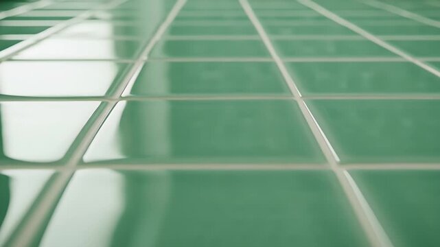 Seamless loop video of green glossy square tiles with white grout reflecting light