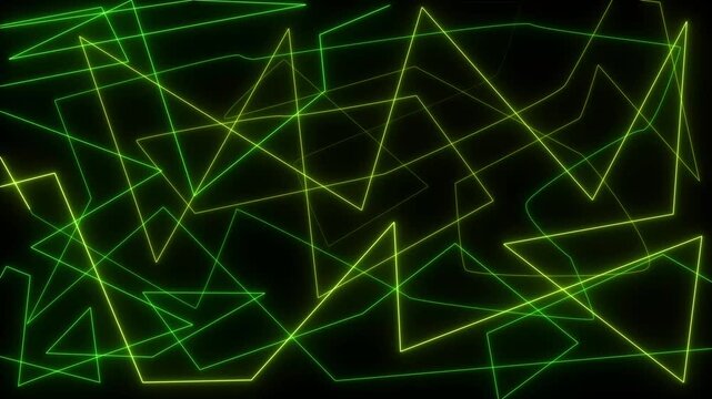 Abstract Neon Line Background - Glowing Green and Yellow Geometric Laser Patterns on Black Background 4k stock  video.
