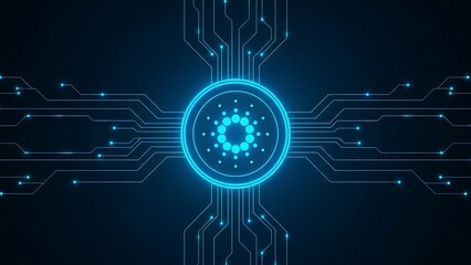 Glowing blue circuit board with lines and dots technology