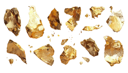 Rough golden nuggets on black, fragmented collection