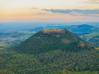 Scenic panoramic sunset views of Table Top Mountain, Toowoomba, Queensland, Australia