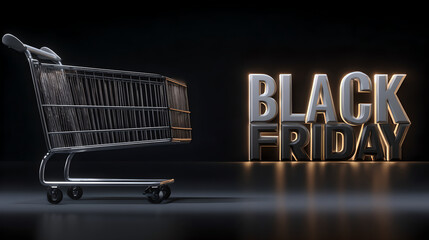 Sleek Chrome Shopping Cart Next To Glowing Three Dimensional Black Friday Text 
